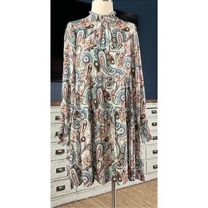 $138 Anthropologie Cady Tiered Longsleeve Mint Paisley Tunic‎ Dress XS